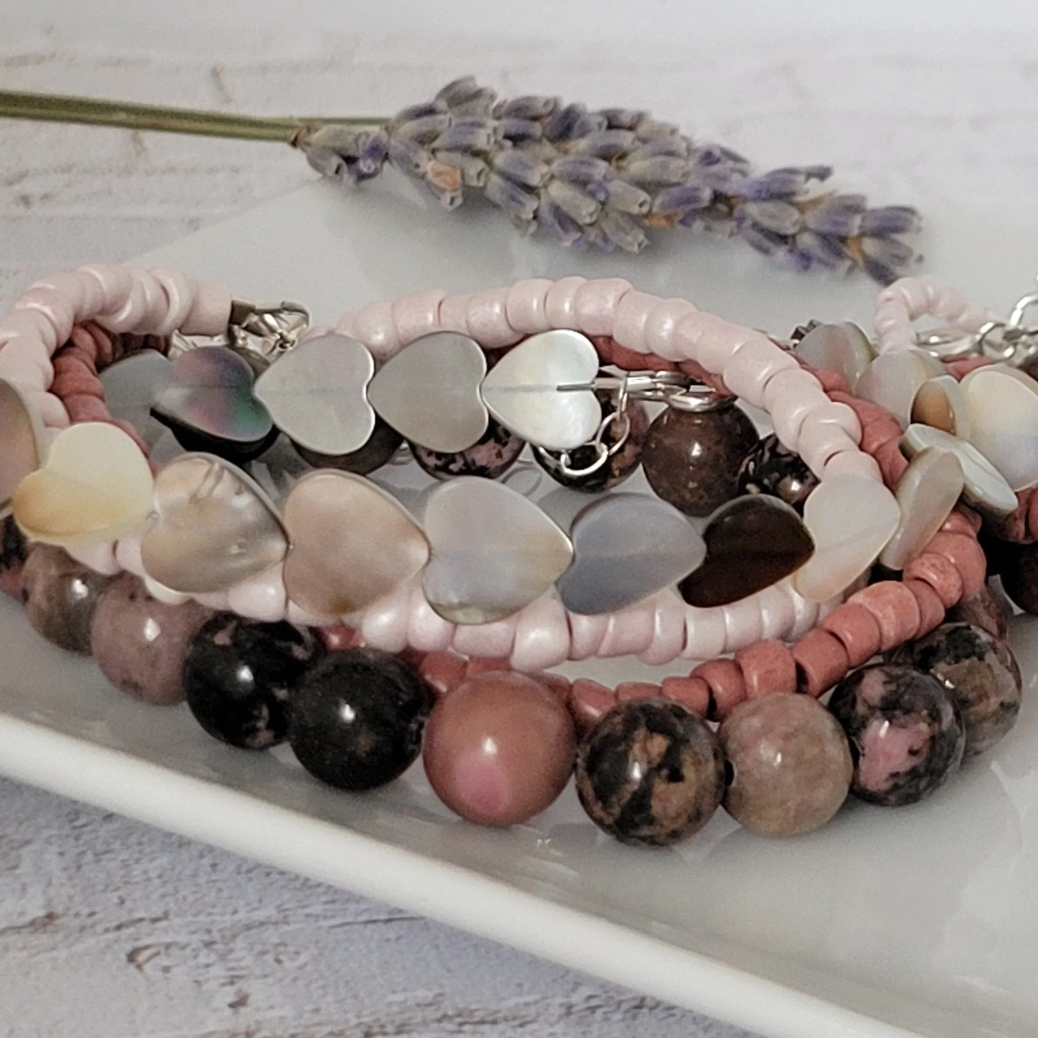 Pink Jasper Natural Stone Bead Bracelet Set - 3 Bracelets PLUS Mom and Mini Option