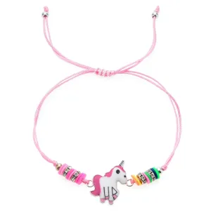 Pink Unicorn Animal Charm Bracelets & Bangle For Women Children Handmade Adjustable Braided Rope Bracelet Wristband Jewelry Gift