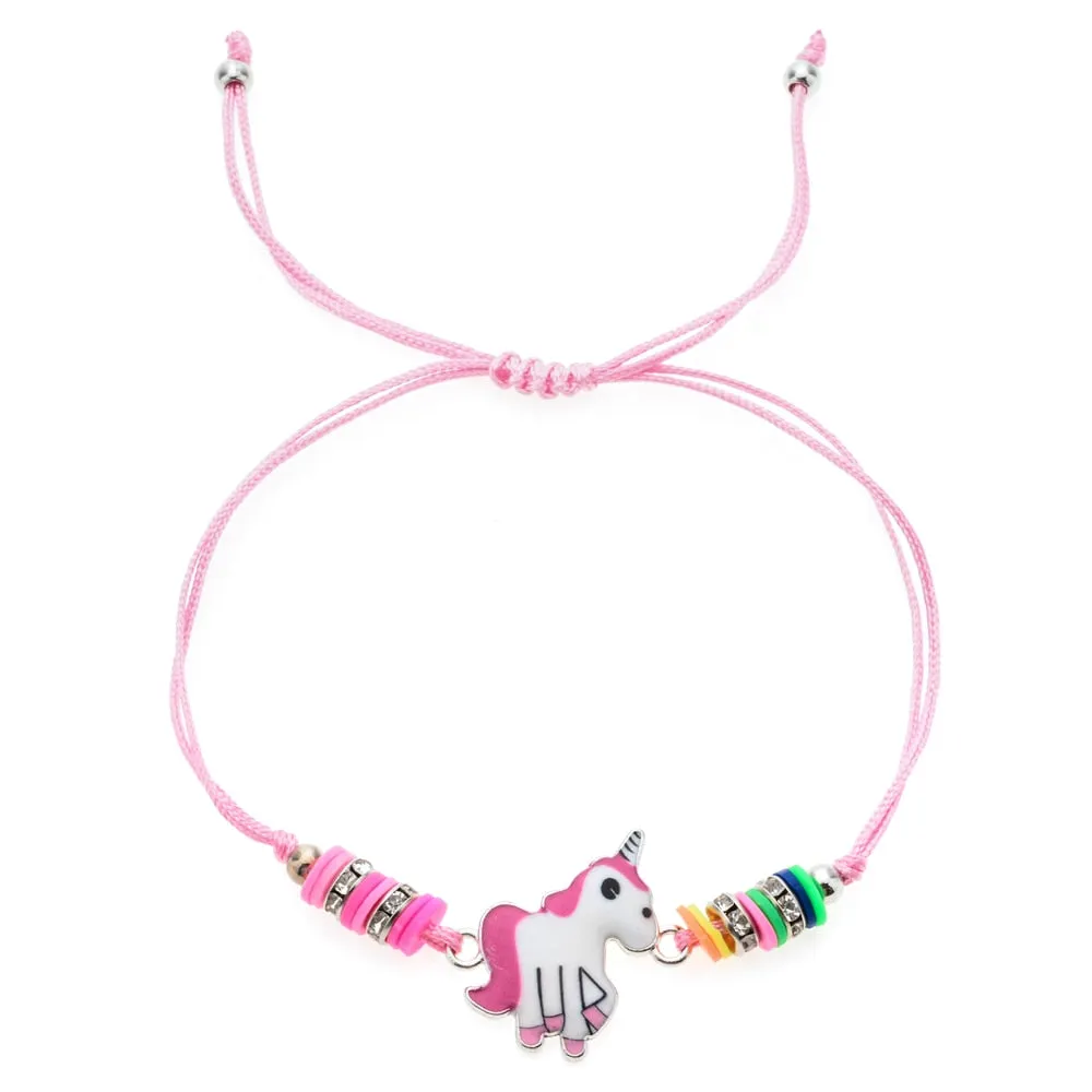 Pink Unicorn Animal Charm Bracelets & Bangle For Women Children Handmade Adjustable Braided Rope Bracelet Wristband Jewelry Gift