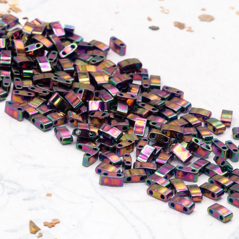 Plum Gold Luster Half Tila Beads