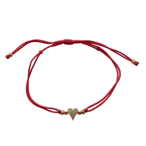 Pointy Heart Pave Red Thread Bracelet