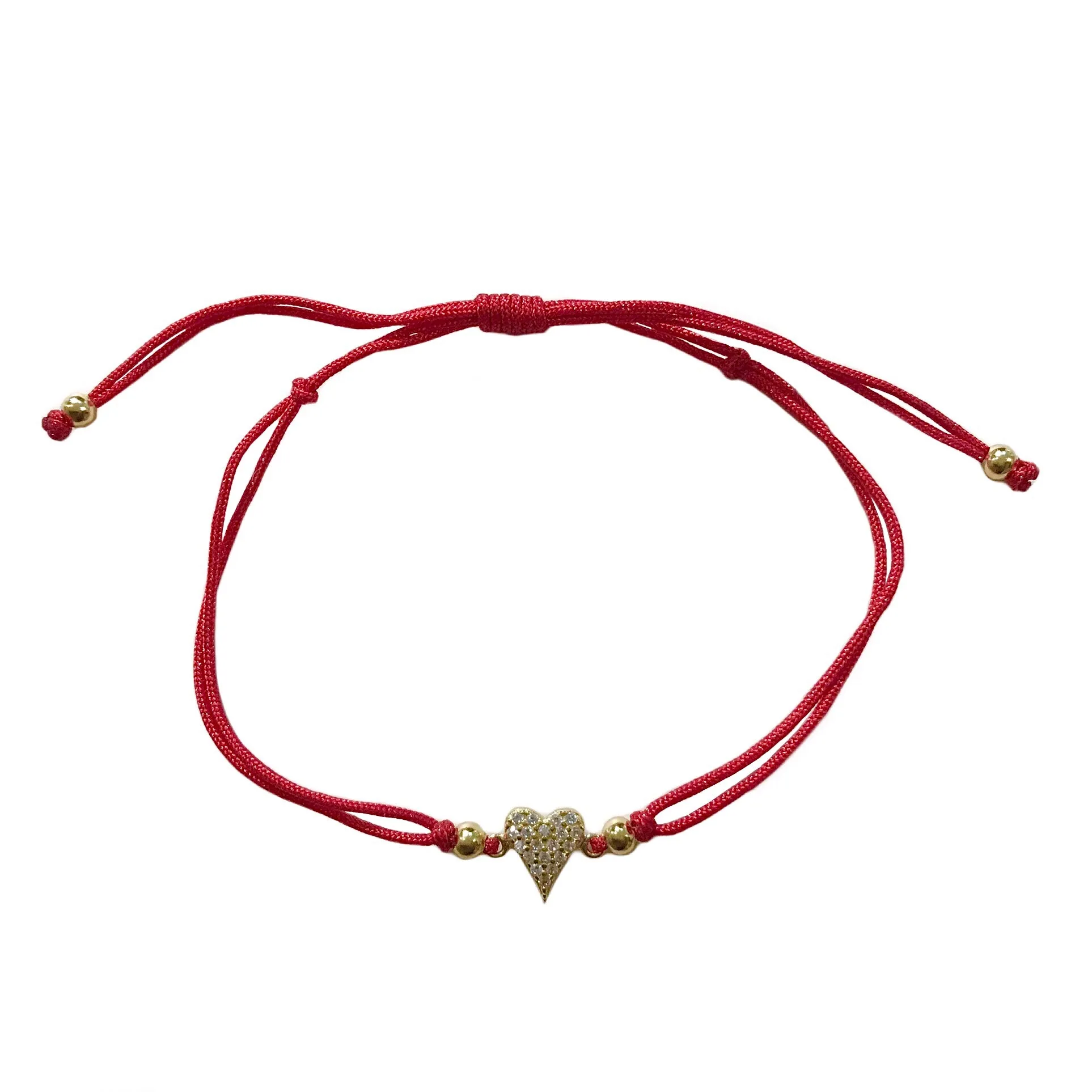Pointy Heart Pave Red Thread Bracelet