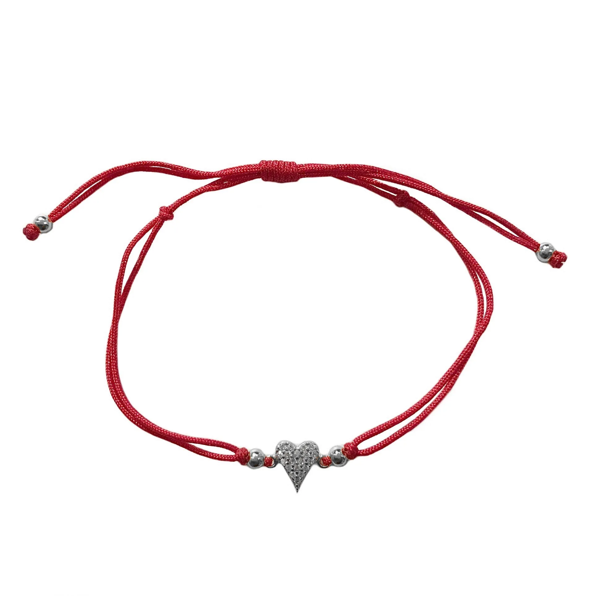 Pointy Heart Pave Red Thread Bracelet