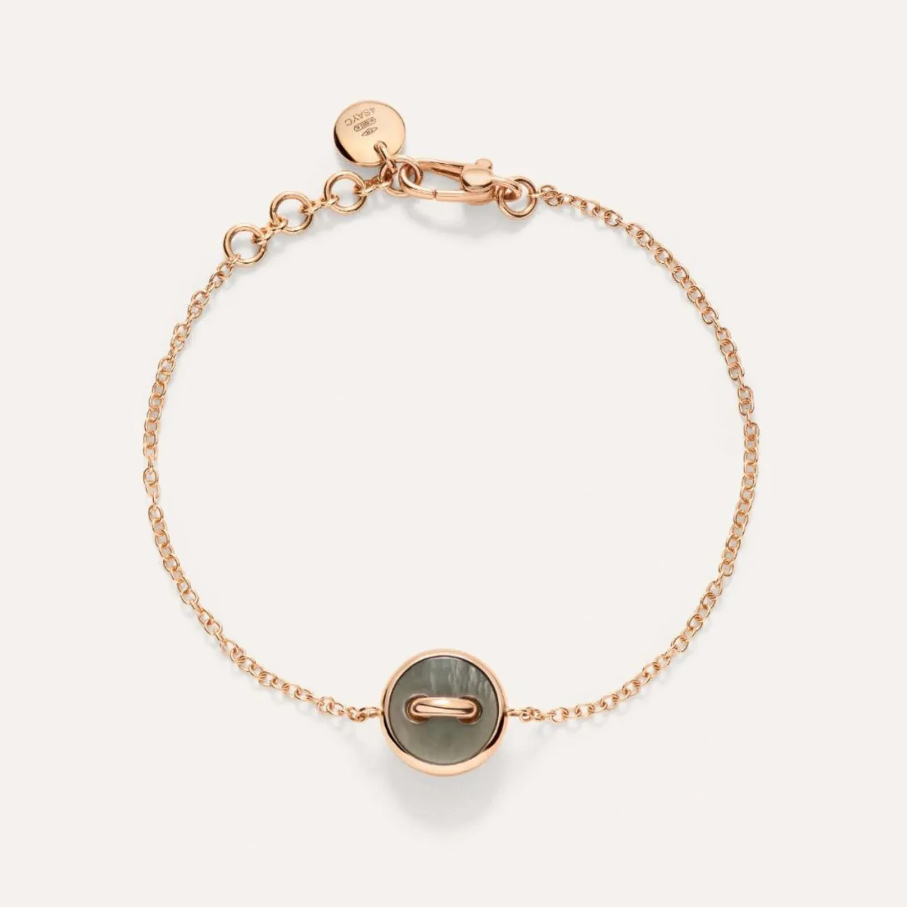 Pom Pom Dot 18K Rose Gold White & Grey Mother of Pearl Two-Sided Button Diamond Bracelet
