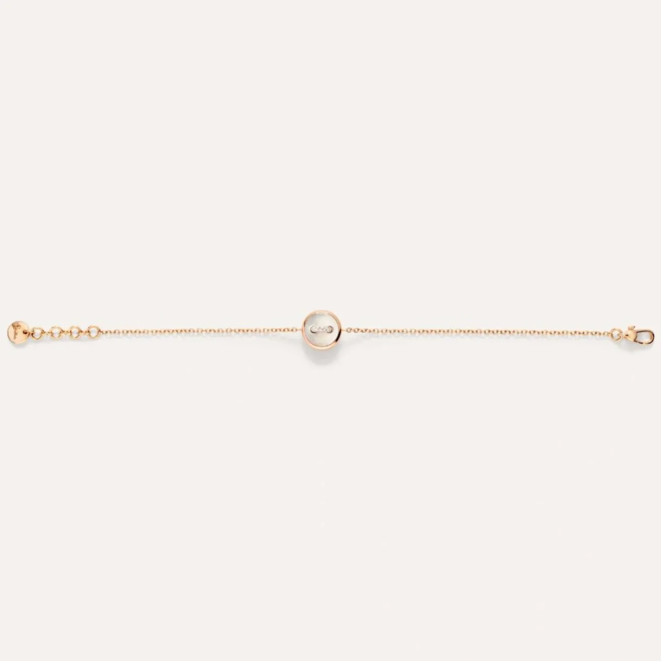 Pom Pom Dot 18K Rose Gold White & Grey Mother of Pearl Two-Sided Button Diamond Bracelet