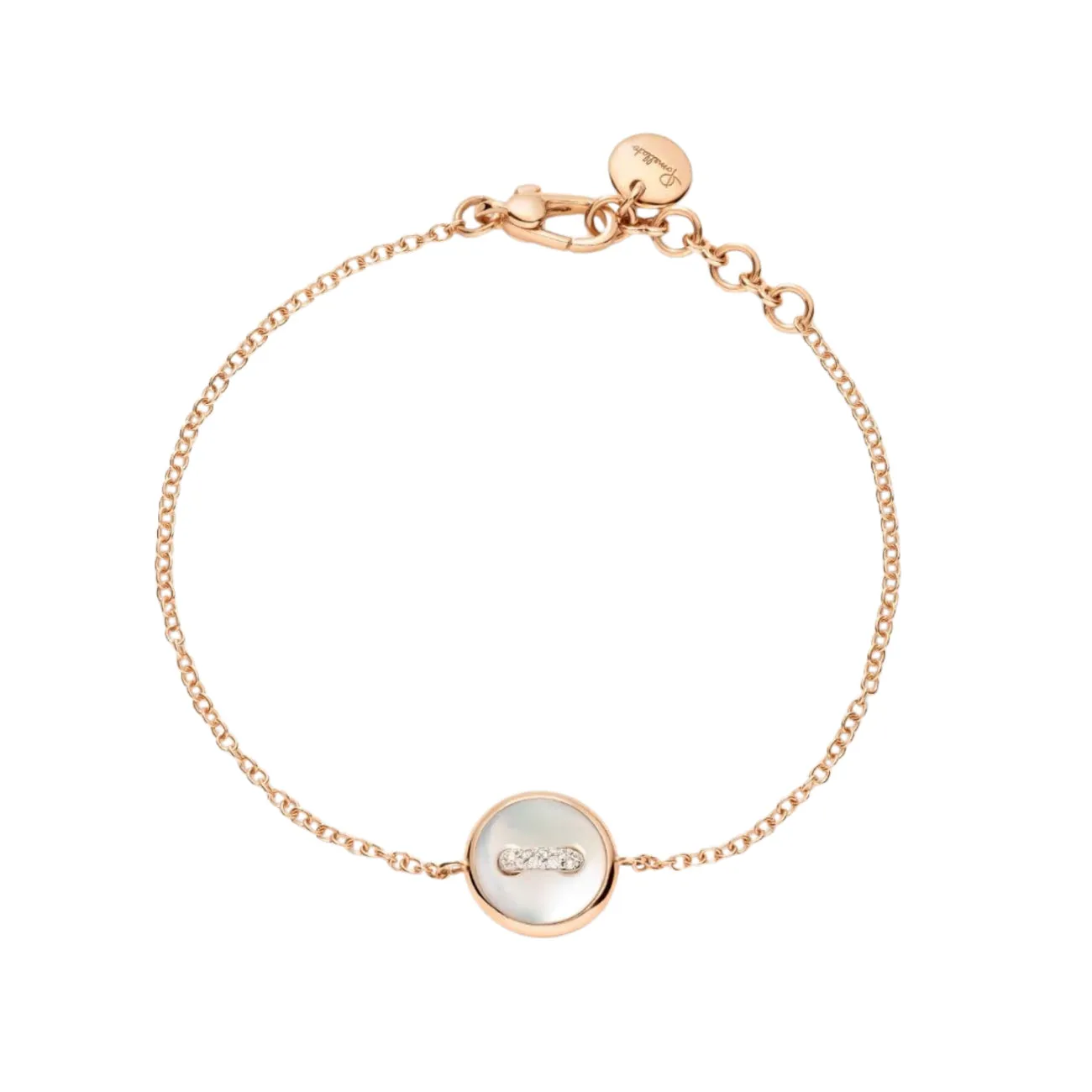Pom Pom Dot 18K Rose Gold White & Grey Mother of Pearl Two-Sided Button Diamond Bracelet