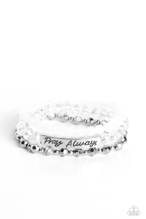Pray Always - White - Beaded Inspirational Religious Paparazzi Stretchy Bracelet
