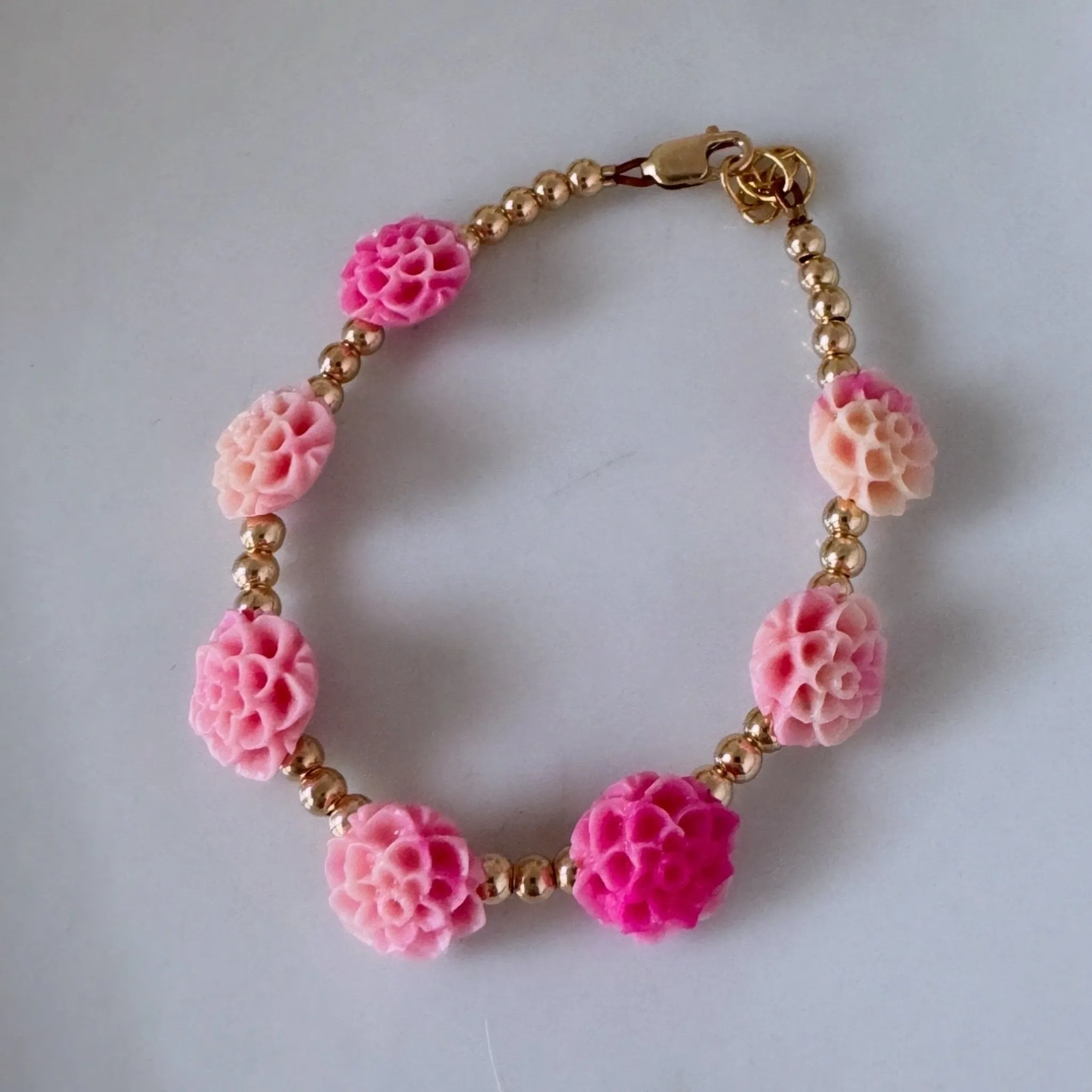 Prim Rose - Flower Bracelet - Shell, Flowers and Gold or Sterling Silver Beads - 2 Style Options