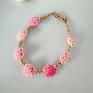 Prim Rose - Flower Bracelet - Shell, Flowers and Gold or Sterling Silver Beads - 2 Style Options
