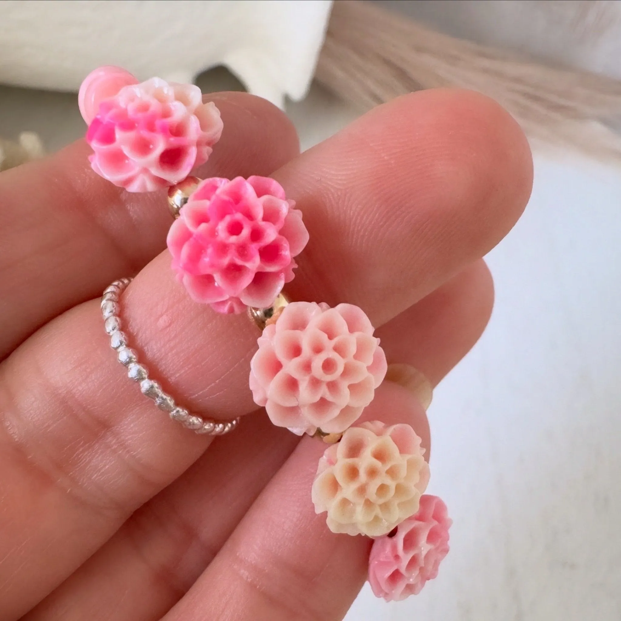 Prim Rose - Flower Bracelet - Shell, Flowers and Gold or Sterling Silver Beads - 2 Style Options