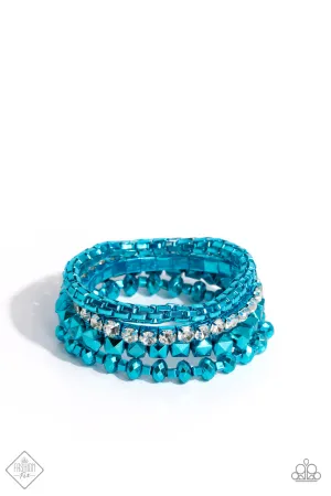 Punk Pattern - Blue - White Rhinestone Metallic Paparazzi Stretchy Bracelet - December 2023 Magnificent Musings