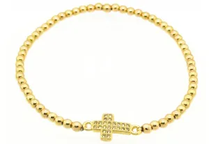 "ESTHER" Pave Cross Charm on Gold Filled Ball Beaded Bracelet