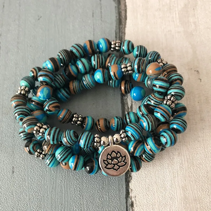 "I Am Healing" Malachite Mala - 108 Beads With Lotus Charm