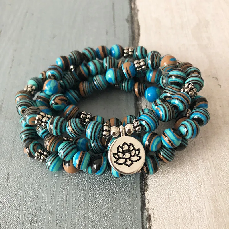 "I Am Healing" Malachite Mala - 108 Beads With Lotus Charm