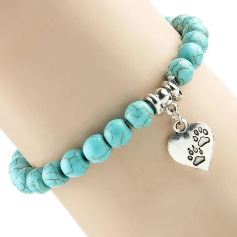 "Paw Prints On My Heart" Natural Stone Bracelet