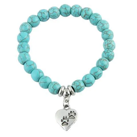 "Paw Prints On My Heart" Natural Stone Bracelet