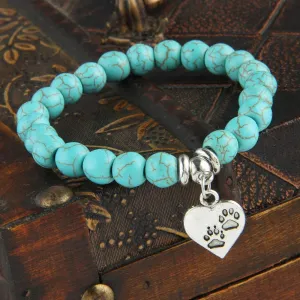 "Paw Prints On My Heart" Natural Stone Bracelet