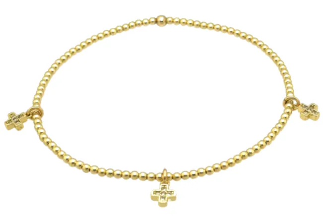 "TRIPLE HANNAH" Cross Gold Filled and CZ Charm ball beaded Bracelet