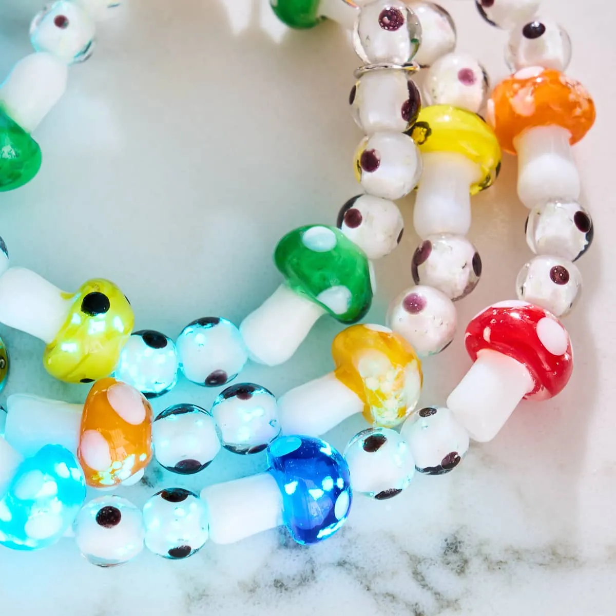 Rainbow | .925 Sterling Silver | Deluxe Firefly Glass Mushroom Bracelet
