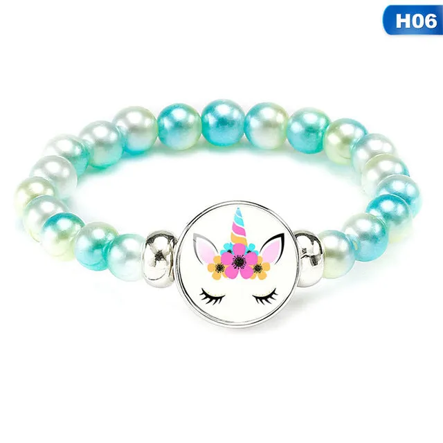 Rainbow Unicorn Glass Beads Bracelets & Bangles For Kids Girls Party Accessories Gifts