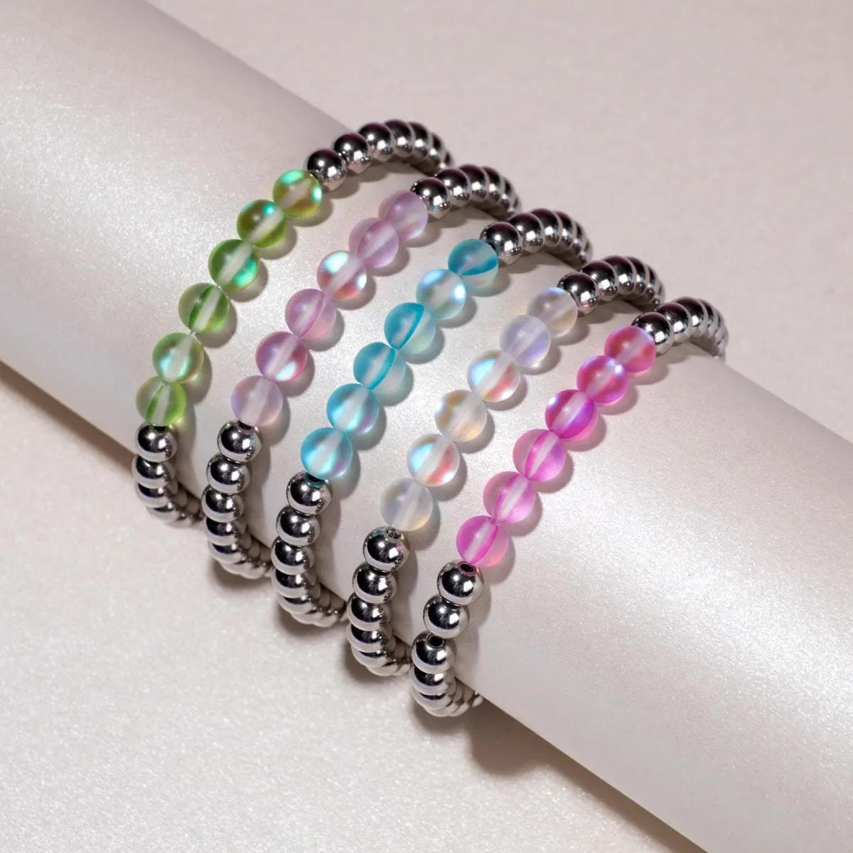 Rainbow White | Silver | Mermaid Glass Expression Bracelet