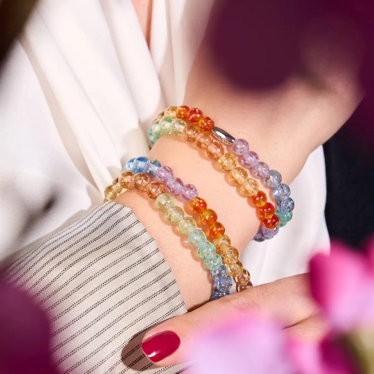 Rainbow Wrap | .925 Sterling Silver | Clear Firefly Glass Bracelet