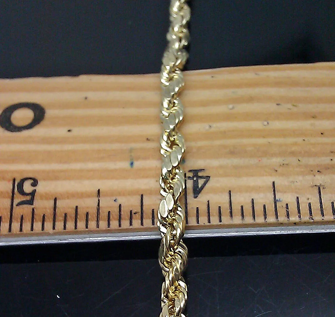 Real 10k Yellow Gold Rope Bracelet 4mm 8" Inch Men women Real diamond Cut