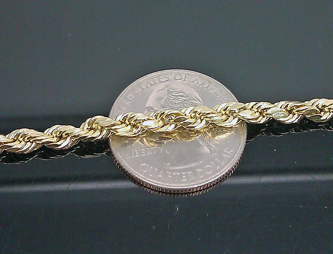 Real 10k Yellow Gold Rope Bracelet 4mm 8" Inch Men women Real diamond Cut