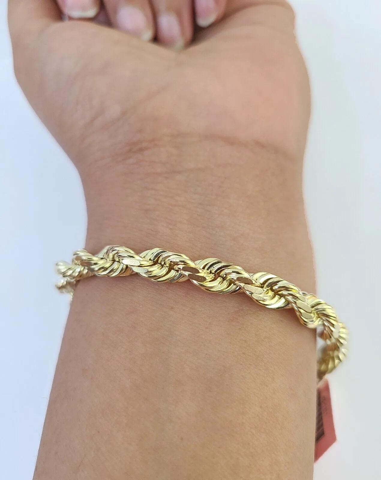 Real 14k Solid Rope Bracelet 7mm 7 Inch Men Women Diamond Cut Yellow Gold