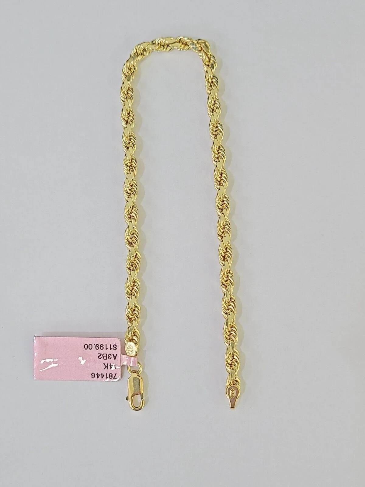 Real 14k Yellow Gold Rope Bracelet 3mm 8 Inch Men women diamond Cut