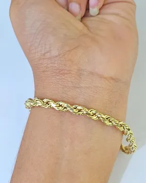 Real 14k Yellow Gold Rope Bracelet 5mm 8 Inch Men women diamond Cut