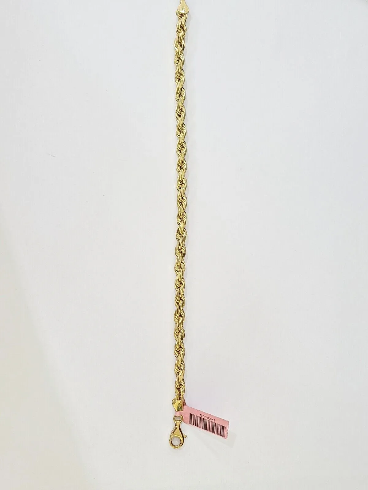 Real 14k Yellow Gold Rope Bracelet 5mm 8 Inch Men women diamond Cut