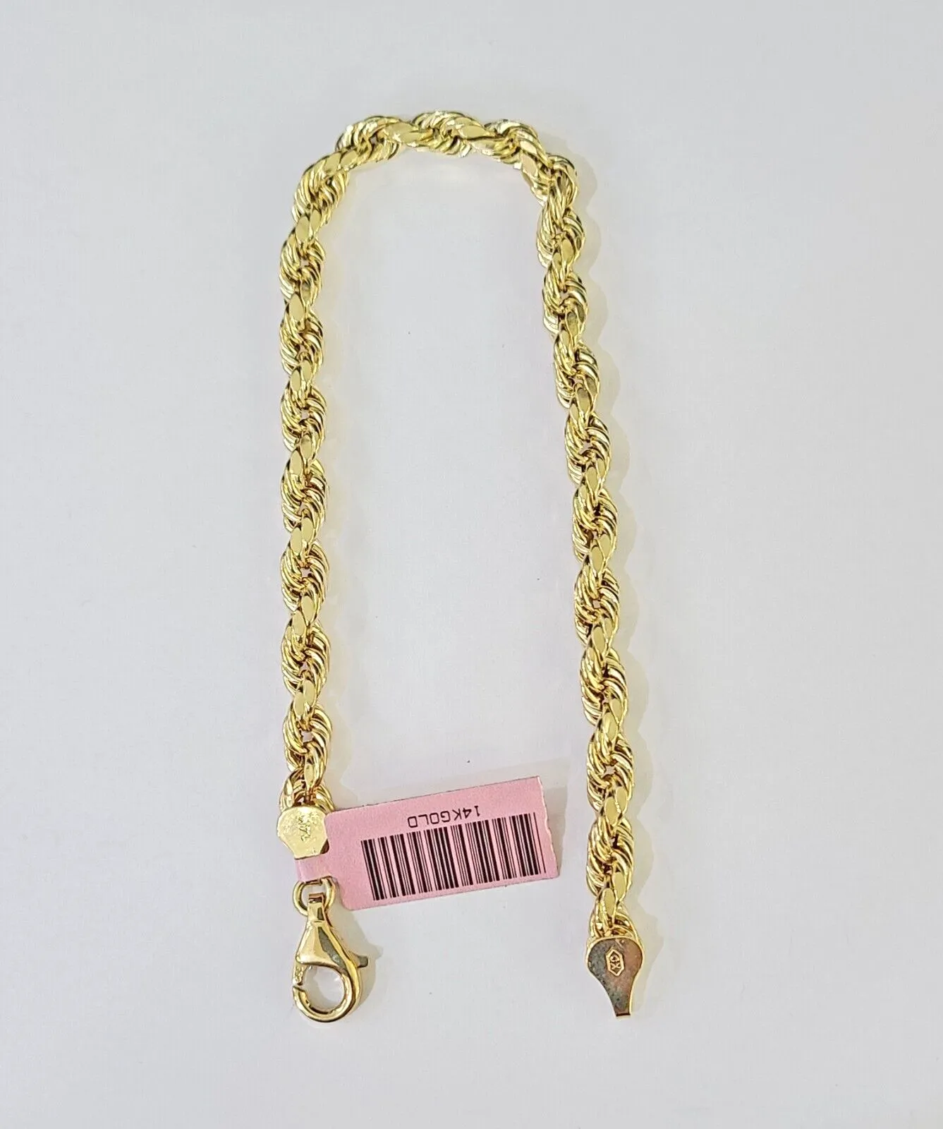 Real 14k Yellow Gold Rope Bracelet 5mm 8 Inch Men women diamond Cut