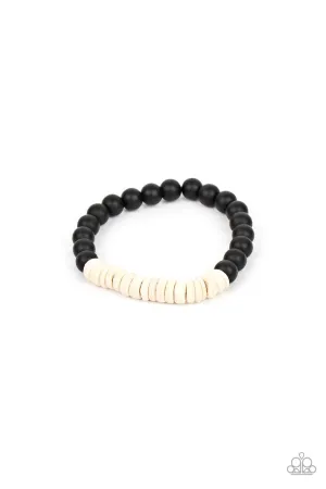 Recreational Remedy - White - Wooden Disc Black Stone Bead Paparazzi Stretchy Bracelet