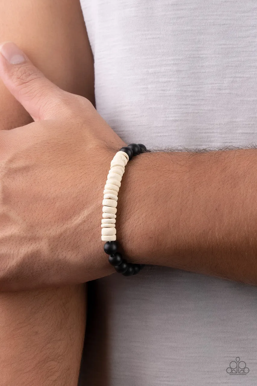 Recreational Remedy - White - Wooden Disc Black Stone Bead Paparazzi Stretchy Bracelet
