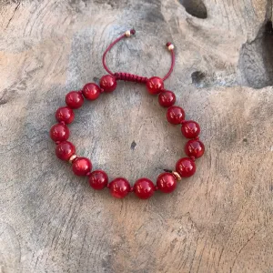 Red Coral Adjustable Beaded Bracelet 8mm