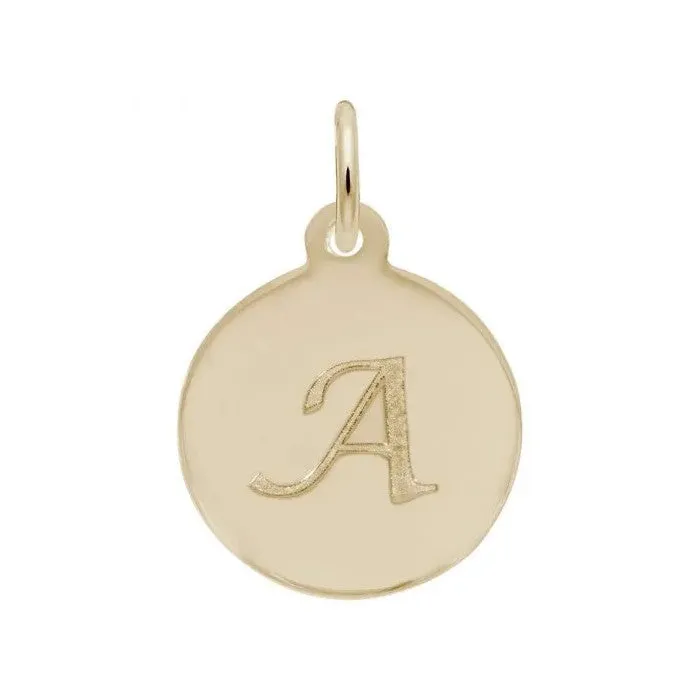 Rembrandt Charms Sterling Silver Rhodium or Gold Plated Initial A Disc Pendant White