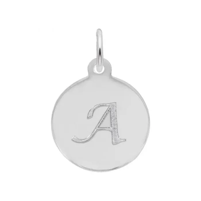 Rembrandt Charms Sterling Silver Rhodium or Gold Plated Initial A Disc Pendant White