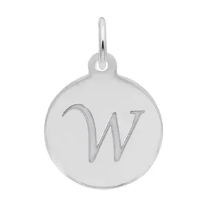 Rembrandt Charms Sterling Silver Rhodium or Gold Plated Initial W Disc Charm Pendant