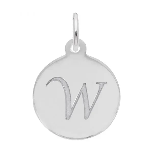 Rembrandt Charms Sterling Silver Rhodium or Gold Plated Initial W Disc Charm Pendant
