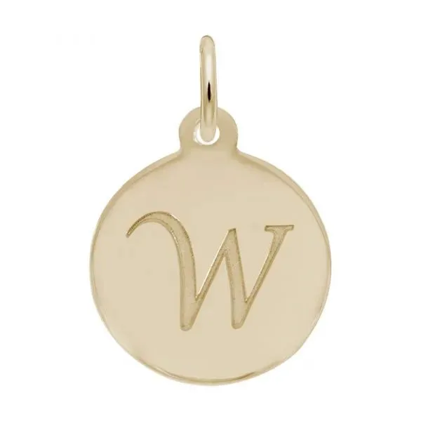 Rembrandt Charms Sterling Silver Rhodium or Gold Plated Initial W Disc Charm Pendant