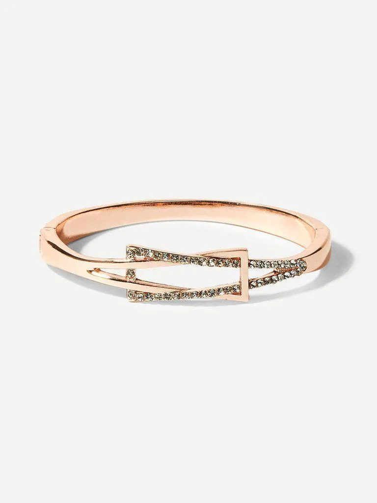 Rhinestone Inlay Spring Cuff Bangle