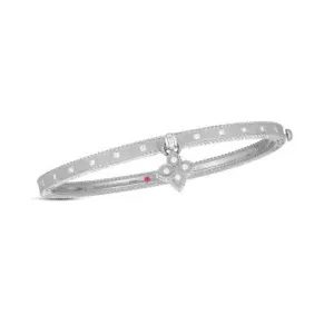 Roberto Coin Diamond Princess Flower Symphony Bangle with Flower Charm in 18K White Gold