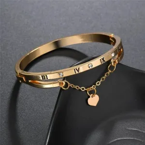 Roman Numerals Heart Charm Bracelet