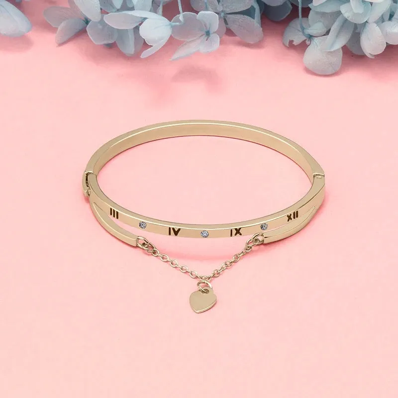 Roman Numerals Heart Charm Bracelet
