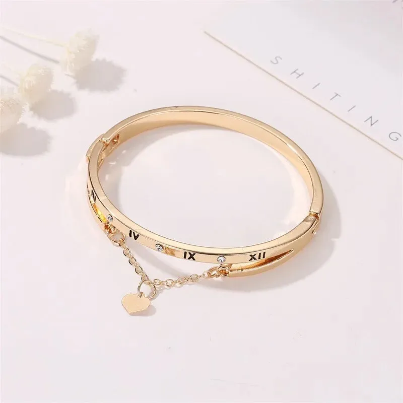 Roman Numerals Heart Charm Bracelet