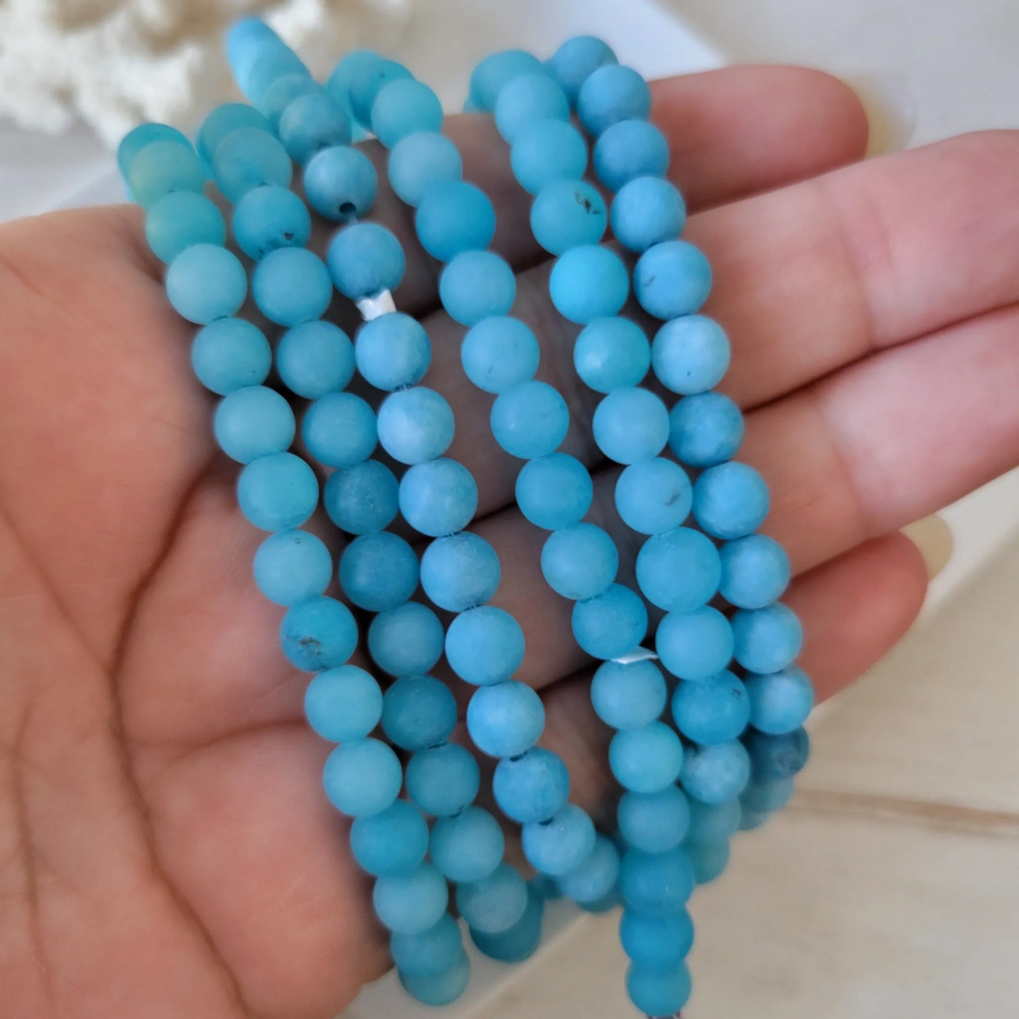 Rose Flower Natural Stone Bead Bracelet - 1 Bracelet - Multiple Color Choices