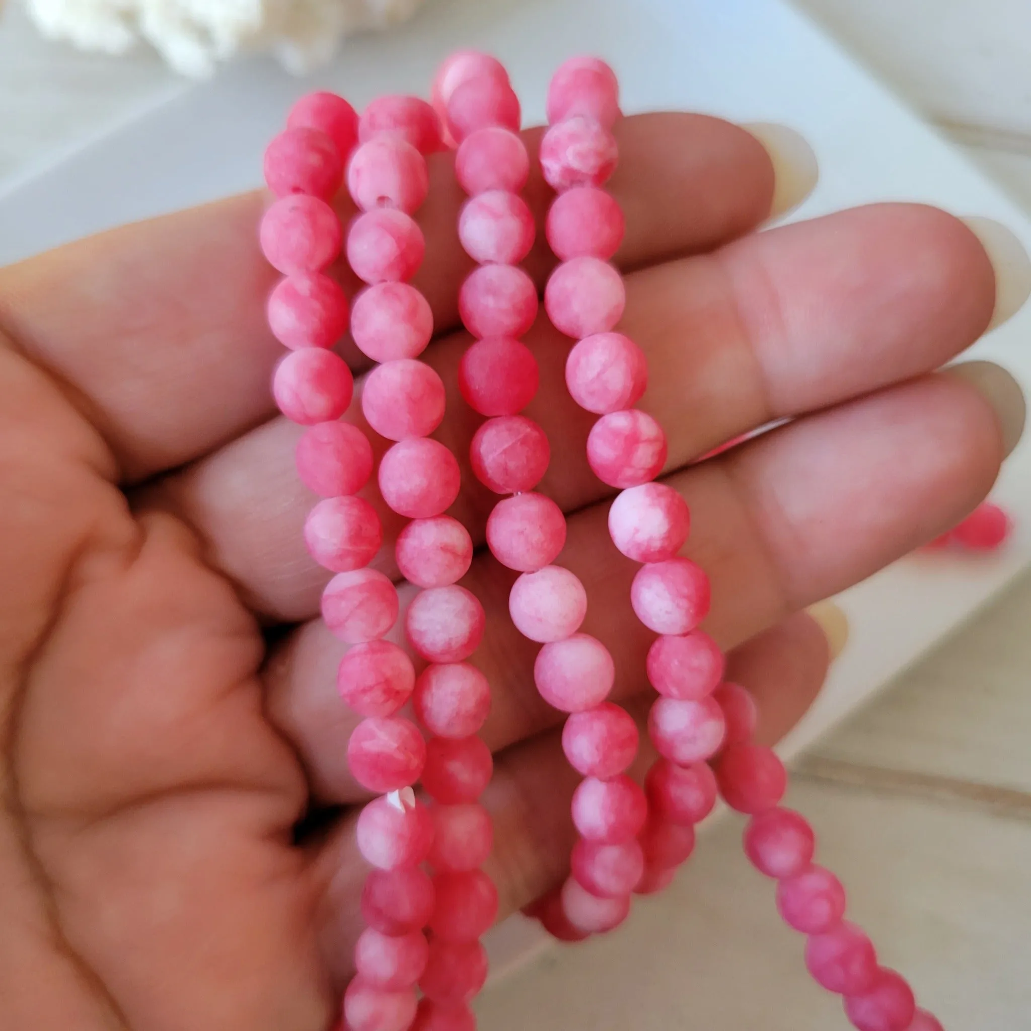 Rose Flower Natural Stone Bead Bracelet - 1 Bracelet - Multiple Color Choices