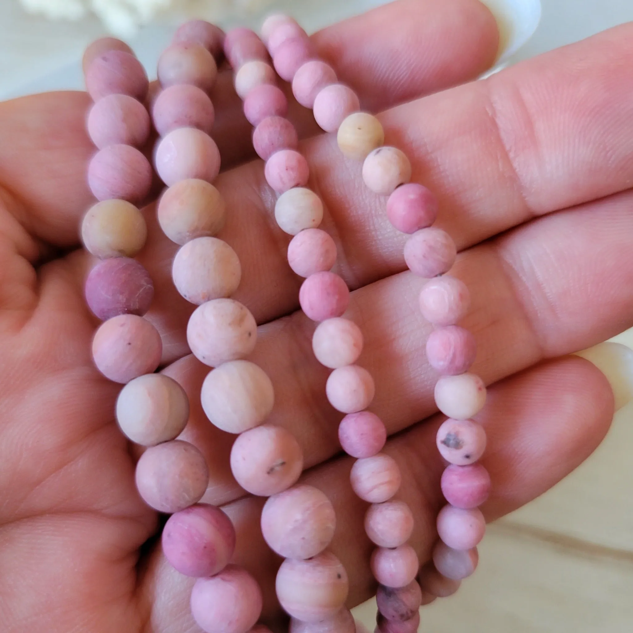 Rose Flower Natural Stone Bead Bracelet - 1 Bracelet - Multiple Color Choices