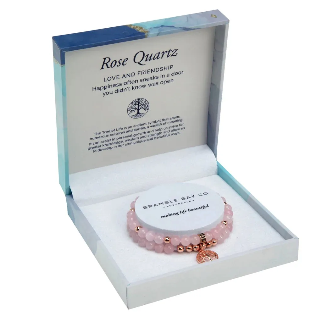 Rose Quartz Rose Gold Tree of Life Duo Bracelet Set
